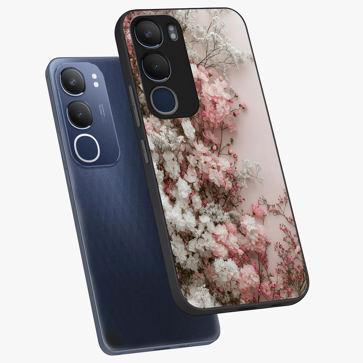 Blush Blossom Cloud Glass Case displayed in angled mockup highlighting soft cloud and blossom design with pastel aesthetic.