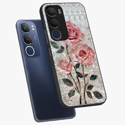 Blush Mosaic Bloom Glass Case displayed in angled mockup highlighting artistic mosaic flower pattern with aesthetic design.