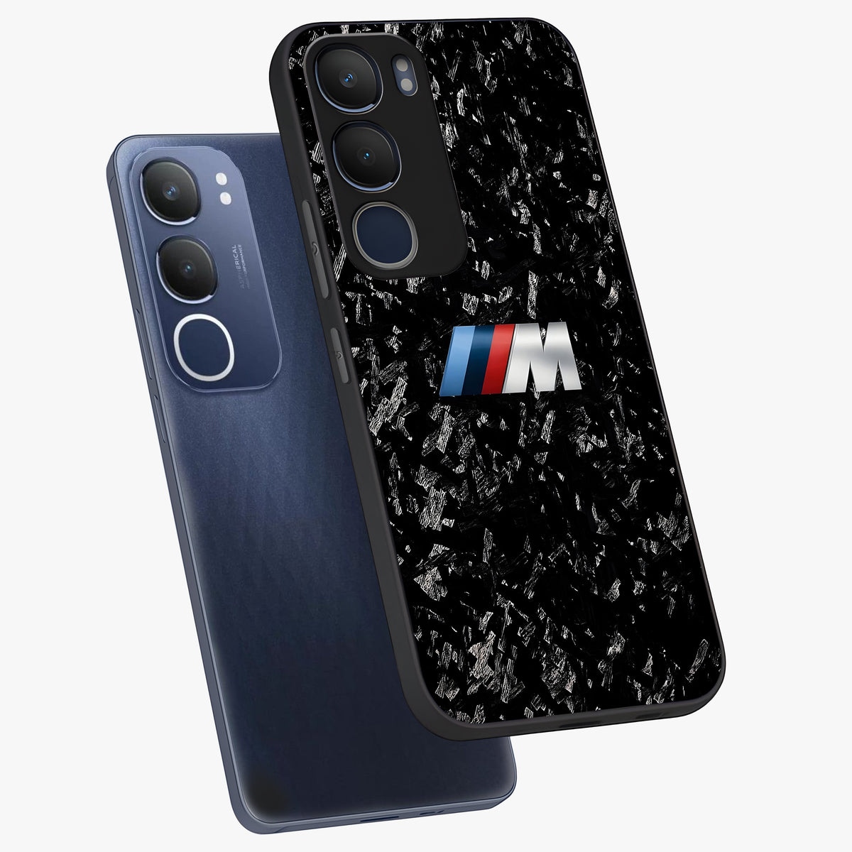 Carbon Speed Mark Glass Case displayed in angled mockup highlighting racing inspired carbon design and sleek aesthetic style.