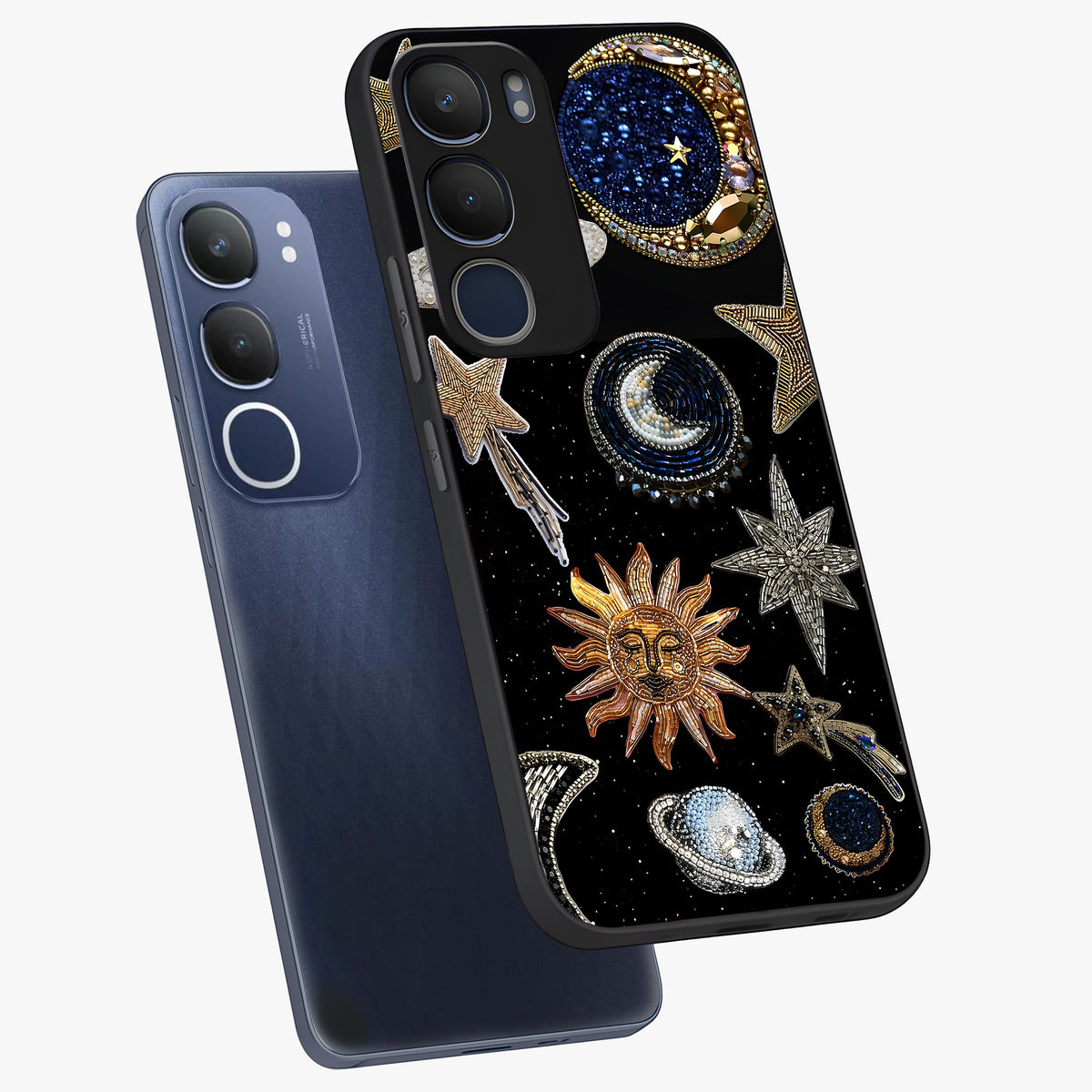 Celestial Gem Constellations Glass Case displayed in angled mockup highlighting gemstone inspired constellation design.