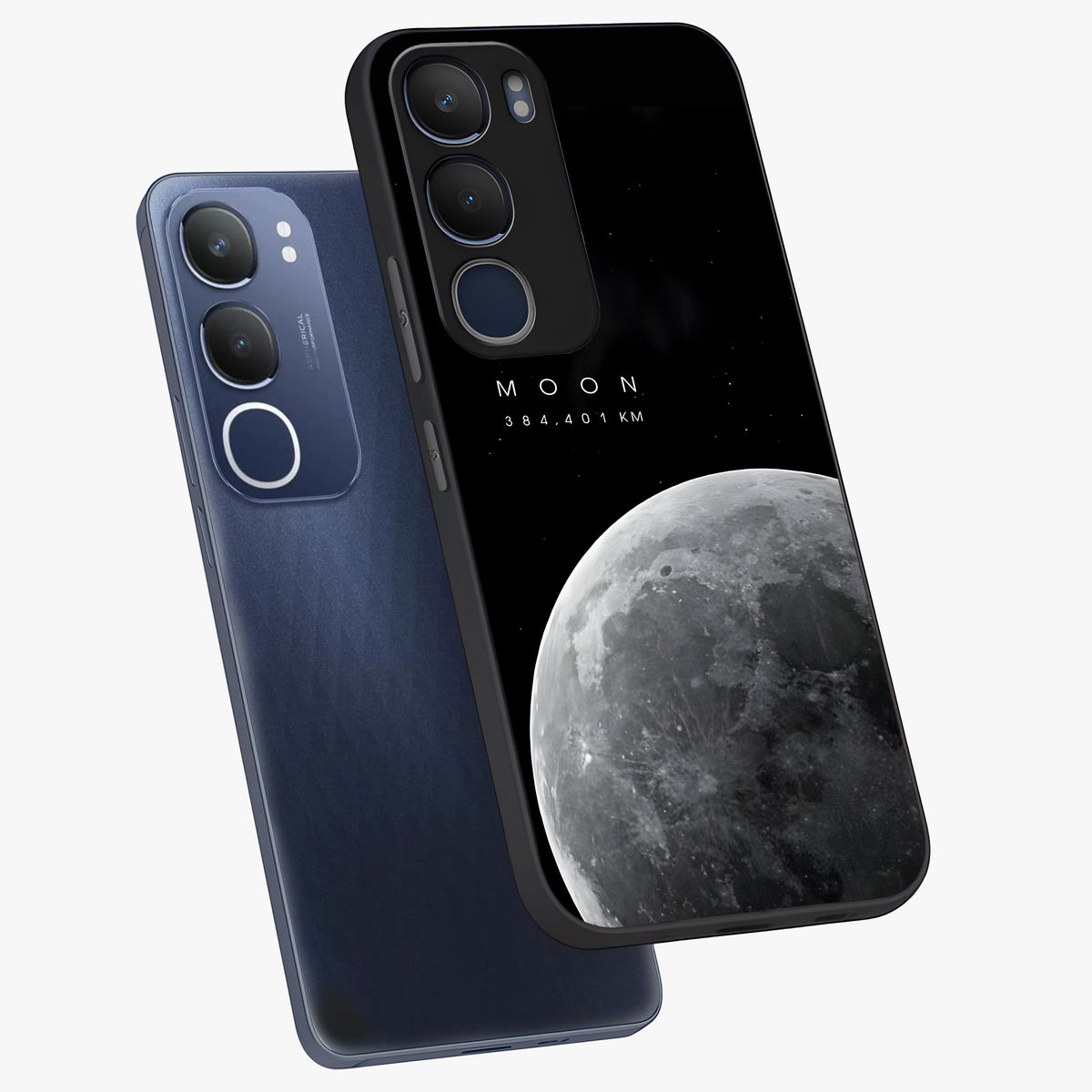 Cosmic Moon Glow Glass Case displayed in angled mockup highlighting celestial moon design with cosmic aesthetic theme.