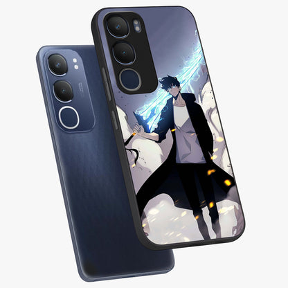 Dark Lightning Anime Warrior Glass Case displayed in angled mockup highlighting powerful lightning themed anime illustration.