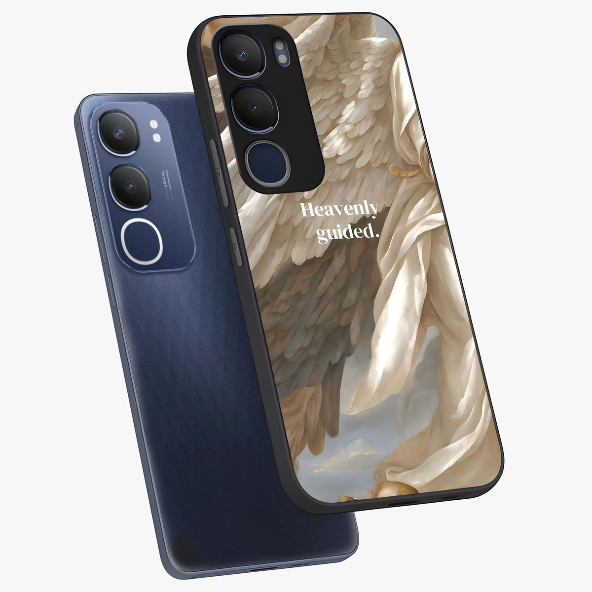 Divine Winged Grace Glass Case displayed in angled mockup highlighting graceful wing design with divine aesthetic style.
