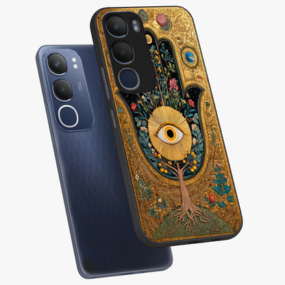 Ethereal Evil Eye Glass Case displayed in angled mockup highlighting protective evil eye symbol with spiritual aesthetic design.