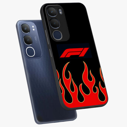Fire F11 Glass Case displayed in angled mockup highlighting bold fire inspired graphic with energetic aesthetic style.