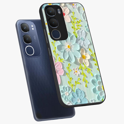 Frosted Petal Garden Glass Case displayed in angled mockup highlighting delicate flower petal design with calm garden aesthetic.