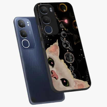 Galactic Cat Glass Case displayed in angled mockup highlighting celestial feline illustration with galaxy aesthetic style.