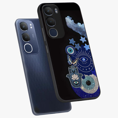 Galactic Charm Cluster Glass Case displayed in angled mockup highlighting luminous galaxy inspired design with dreamy aesthetic.