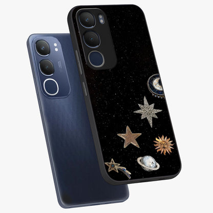 Galactic Charm Glow Glass Case displayed in angled mockup highlighting luminous galaxy inspired design with dreamy aesthetic.