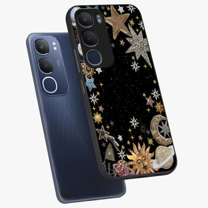 Galactic Jewel Stars Glass Case displayed in angled mockup highlighting shining celestial star design with cosmic aesthetic style.