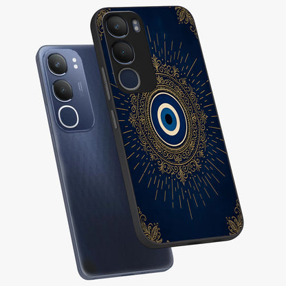 Golden Celestial Charm Glass Case displayed in angled mockup highlighting sparkling cosmic charm design with celestial aesthetic.