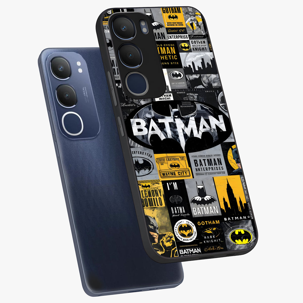 Knight Gotham Rise Glass Case displayed in angled mockup highlighting powerful knight silhouette design with dramatic aesthetic.