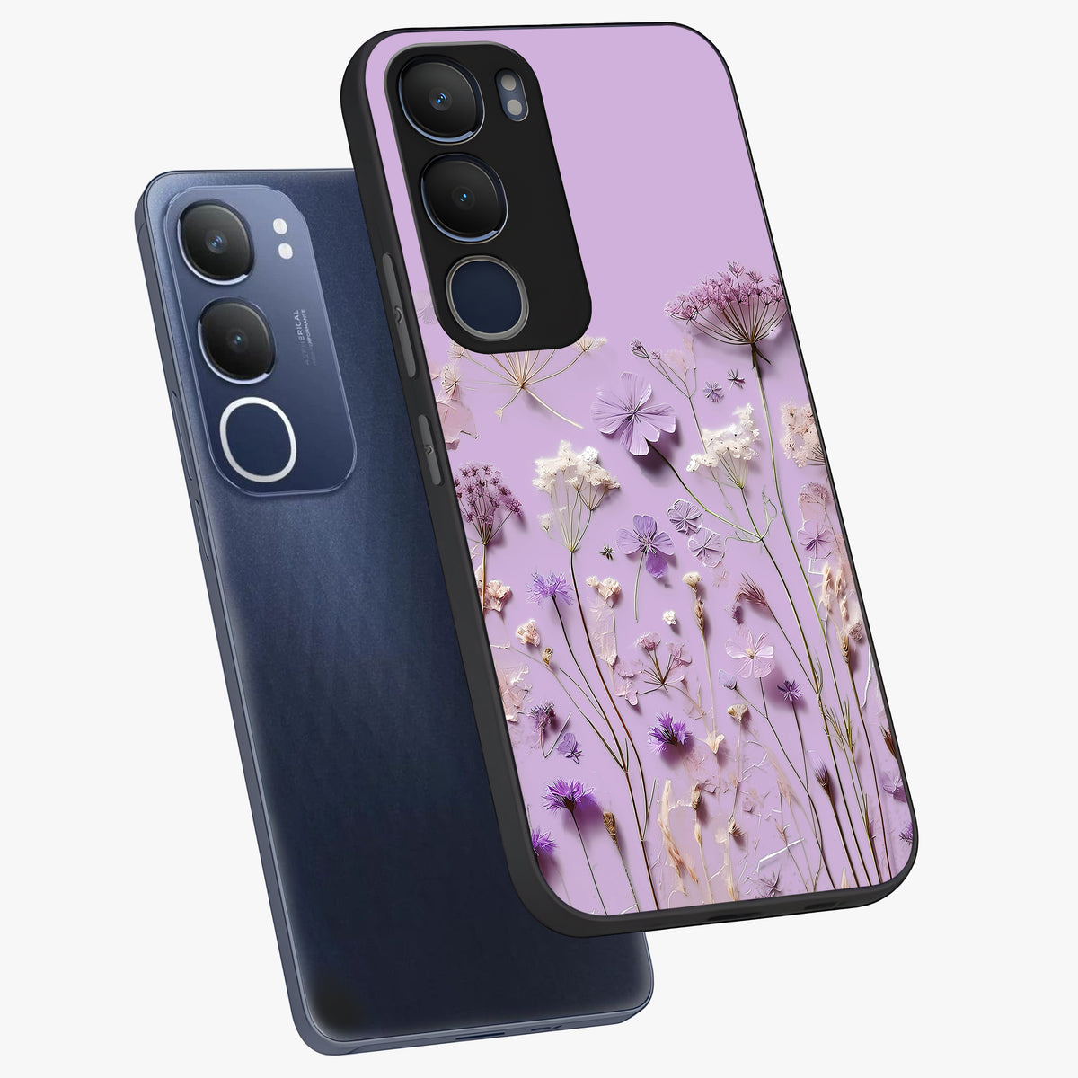 Lavender Blossom Dream Glass Case displayed in angled mockup highlighting dreamy lavender flower design with calming aesthetic style.