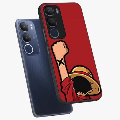 Luffy X Spirit Glass Case displayed in angled mockup highlighting powerful anime design with energetic action aesthetic.