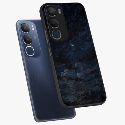 Lunar Veil Silence Glass Case displayed in angled mockup highlighting soft lunar design with peaceful celestial aesthetic.