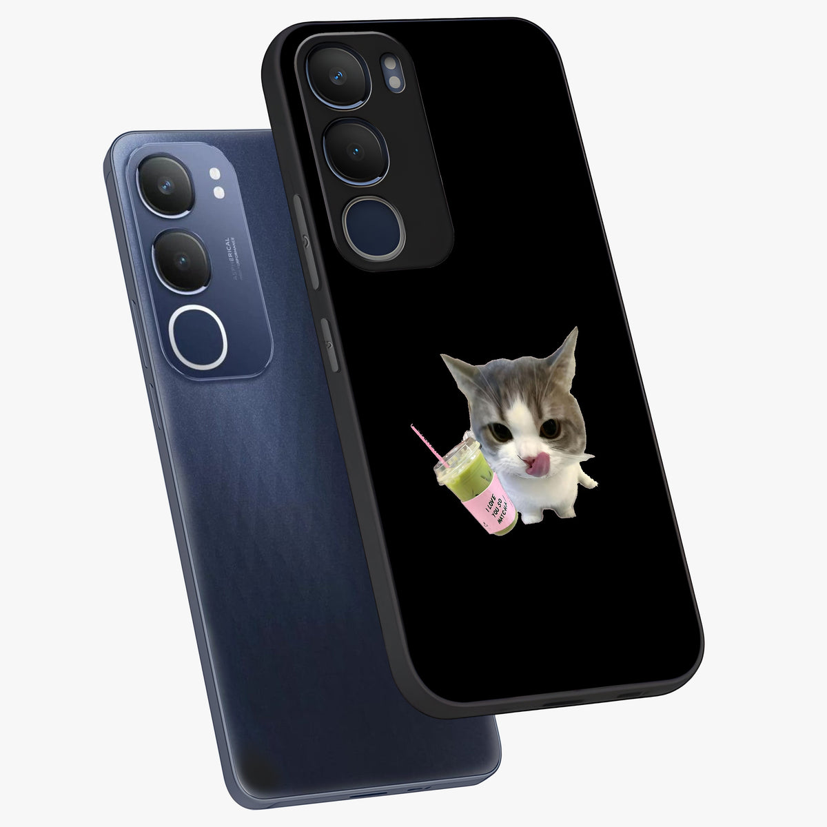 Matcha Cat Style Glass Case displayed in angled mockup highlighting playful feline design with pastel matcha aesthetic.
