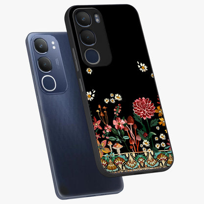 Midnight Bloom Pattern Glass Case displayed in angled mockup highlighting elegant flower design with midnight aesthetic style.