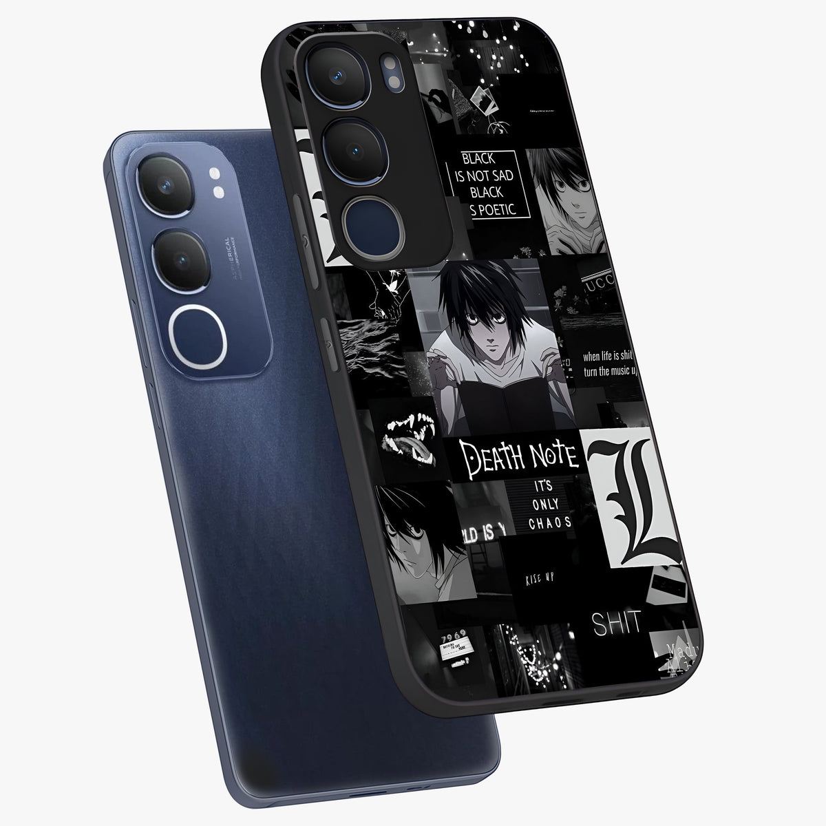 Midnight Chaos Mind Glass Case displayed in angled mockup highlighting chaotic artistic design with dramatic midnight aesthetic.