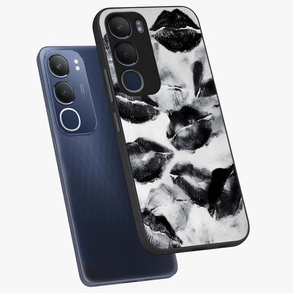 Midnight Kiss Marks Glass Case displayed in angled mockup highlighting playful romantic design with bold midnight aesthetic.