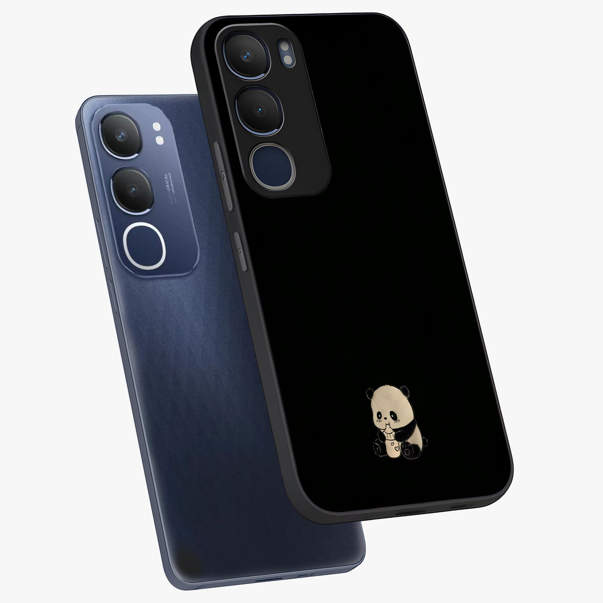Midnight Panda Love Glass Case displayed in angled mockup highlighting adorable panda illustration with midnight aesthetic.
