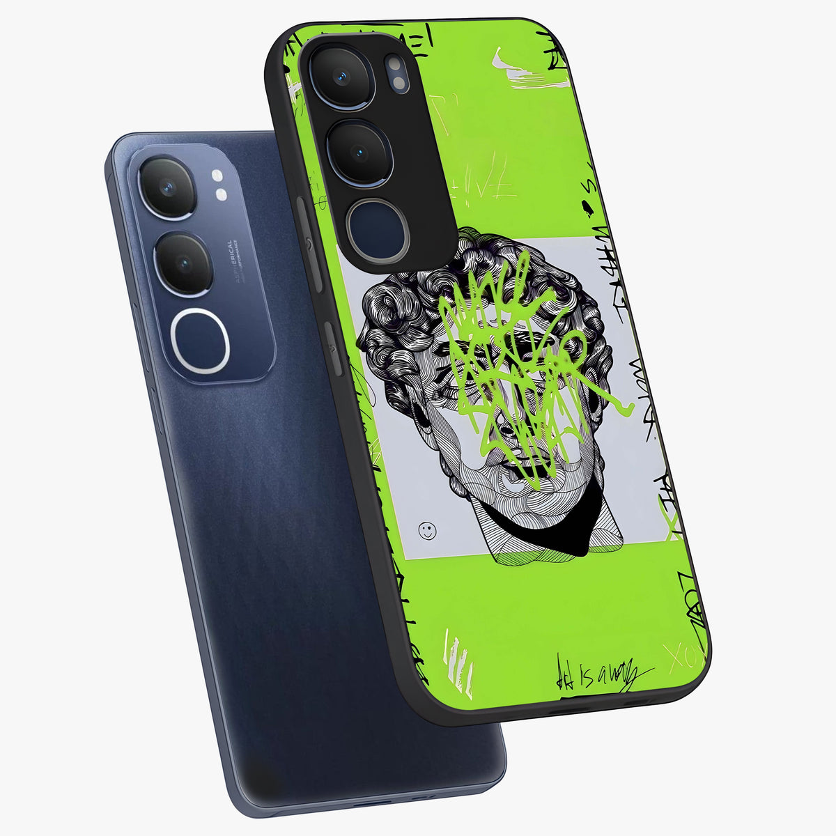 Neo Graffiti Rebellion Glass Case displayed in angled mockup highlighting urban street art design with rebellious aesthetic.