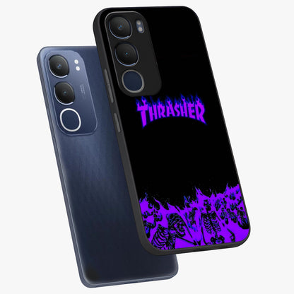 Neon Flame Riot Glass Case displayed in angled mockup highlighting glowing flame design with vibrant neon aesthetic.