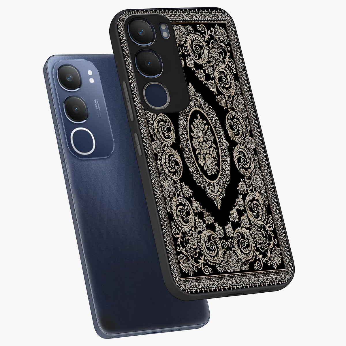 Noir Bloom Elegance Glass Case displayed in angled mockup highlighting refined flower design with stylish noir aesthetic.