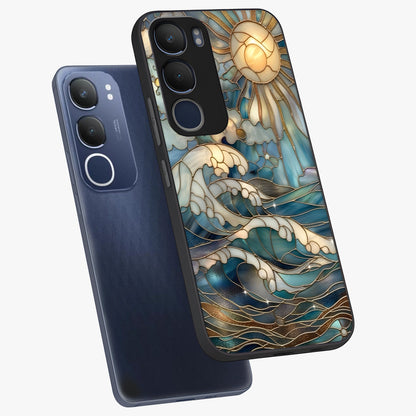 Oceanic Stained Printed Glass Case displayed in angled mockup highlighting colorful aquatic design with artistic aesthetic style.