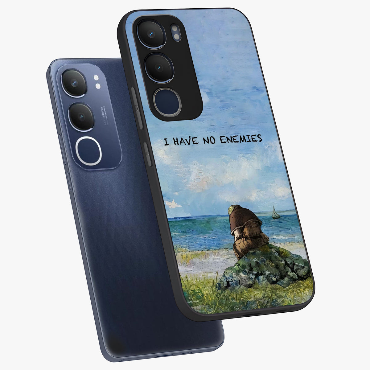 Peace Beyond War Glass Case displayed in angled mockup highlighting meaningful message design with artistic aesthetic style.