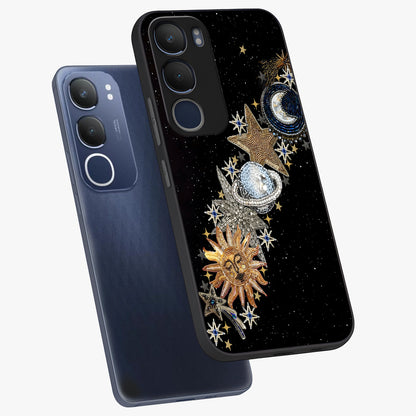 Pearls Universe Object Glass Case displayed in angled mockup highlighting celestial pearl design with dreamy aesthetic.