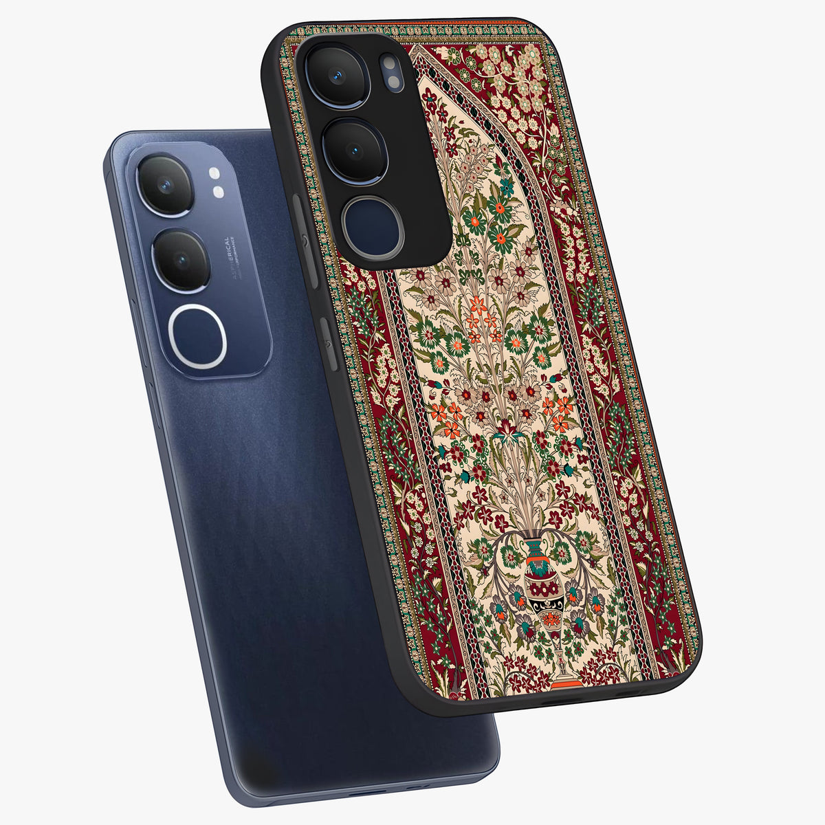 Persian Inspired Glass Case displayed in angled mockup highlighting intricate traditional design with elegant cultural aesthetic.