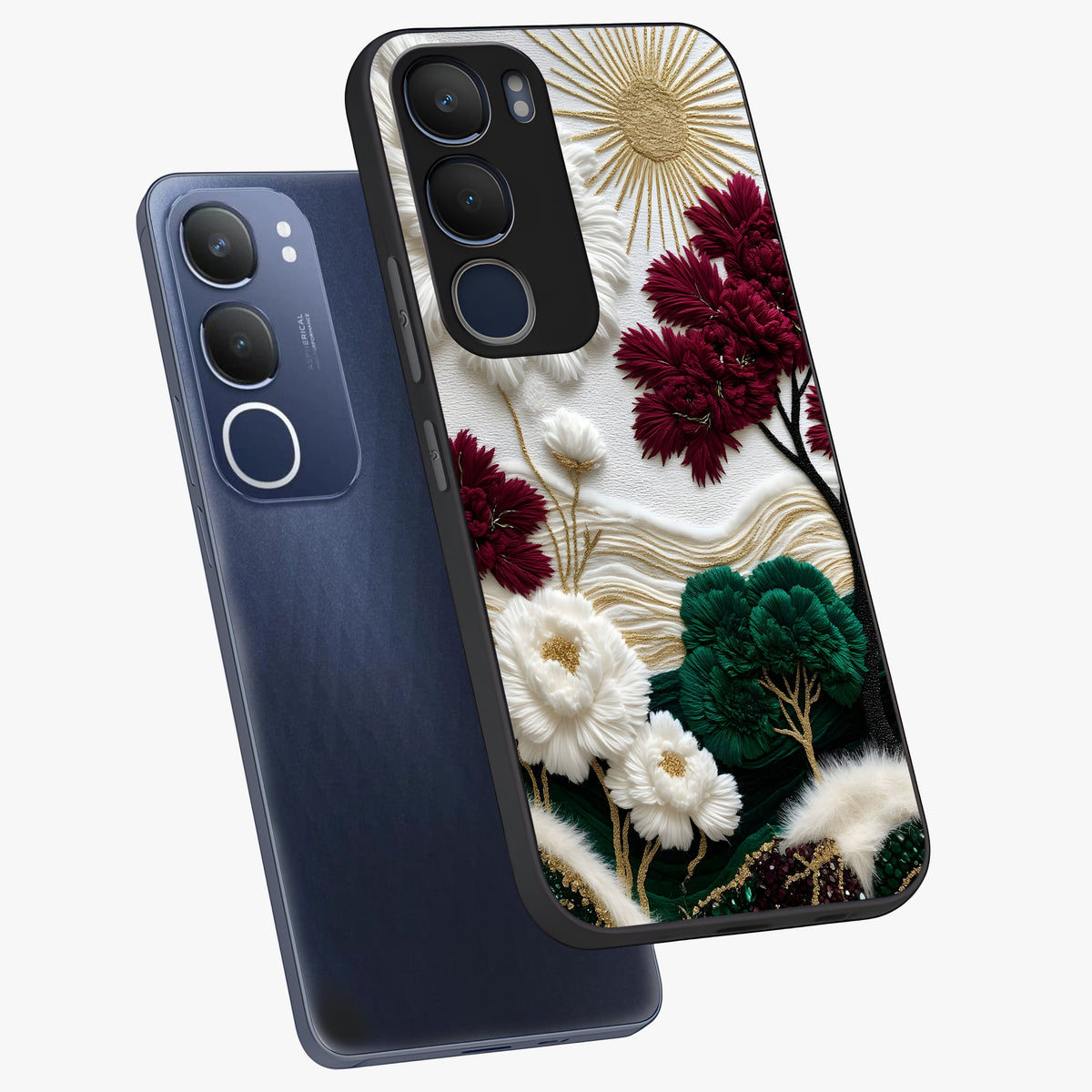 Radiant Bloom Elegance Glass Case displayed in angled mockup highlighting graceful floral design with radiant aesthetic style.
