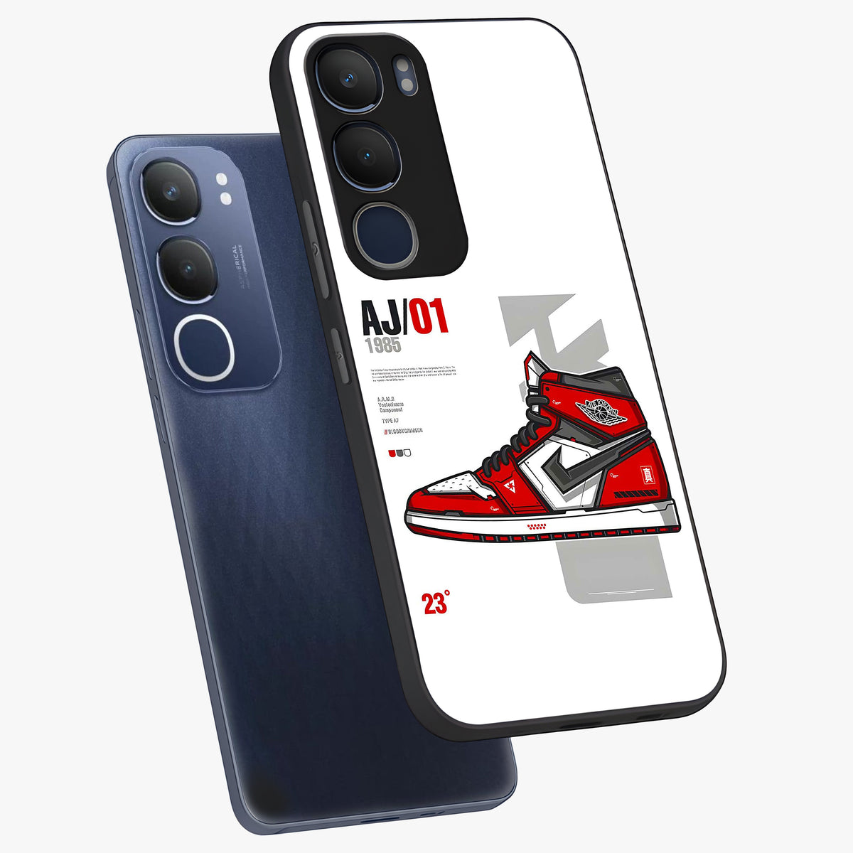Retro Sneaker Blueprint Glass Case displayed in angled mockup highlighting detailed shoe design with sporty retro aesthetic.