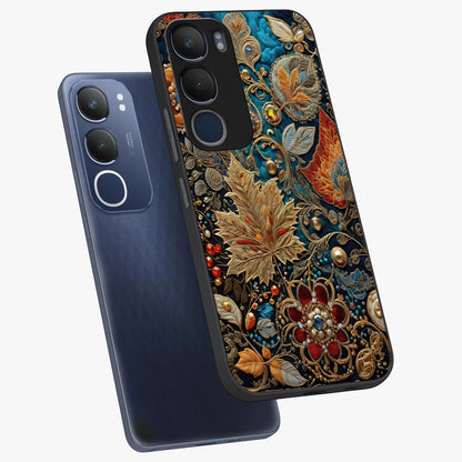 Royal Jewel Garden Glass Case displayed in angled mockup highlighting vibrant jewel inspired floral design with elegant aesthetic.
