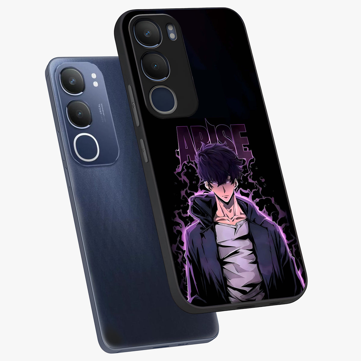 Shadow Monarch Awakening Glass Case displayed in angled mockup highlighting dramatic shadow warrior design with fantasy aesthetic.