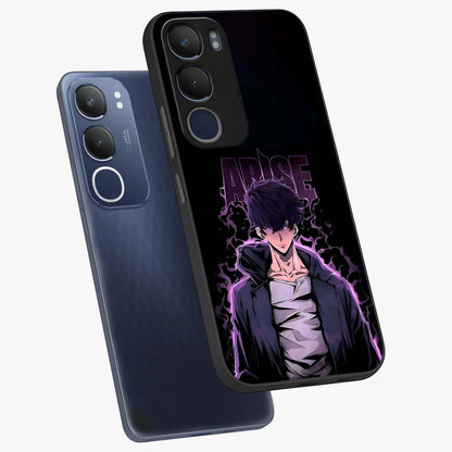 Shadow Monarch Awakening Glass Case displayed in angled mockup highlighting dramatic shadow warrior design with fantasy aesthetic.