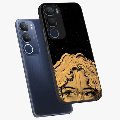 Shri Krishna Art Glass Case displayed in angled mockup highlighting spiritual Krishna illustration with divine aesthetic.