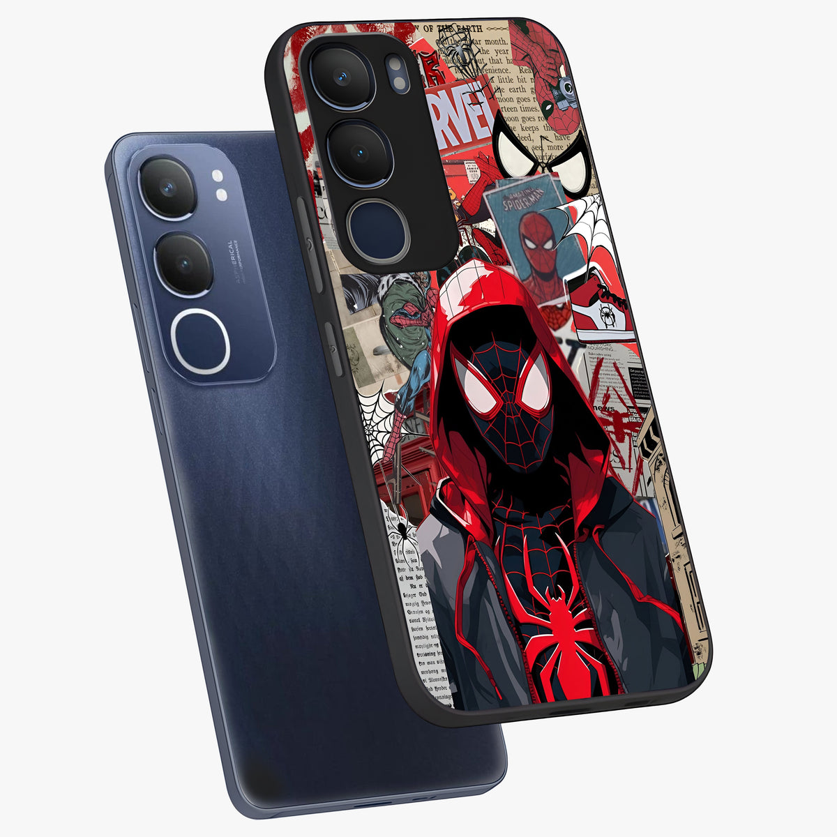 Spider Collage Street Glass Case displayed in angled mockup highlighting dynamic street style collage design with comic aesthetic.