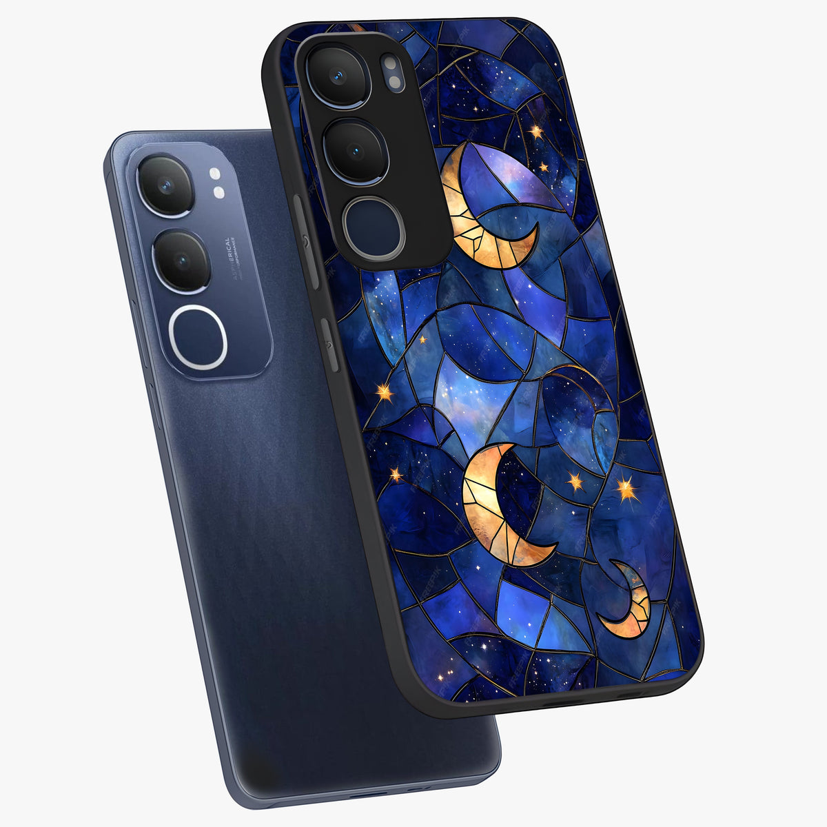 Starlit Sky Tapestry Glass Case displayed in angled mockup highlighting celestial night pattern with artistic aesthetic style.