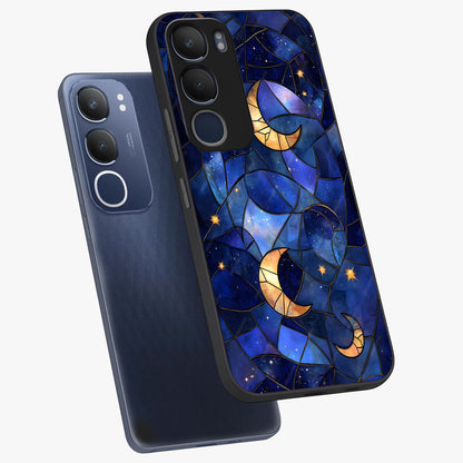 Starlit Sky Tapestry Glass Case displayed in angled mockup highlighting celestial night pattern with artistic aesthetic style.
