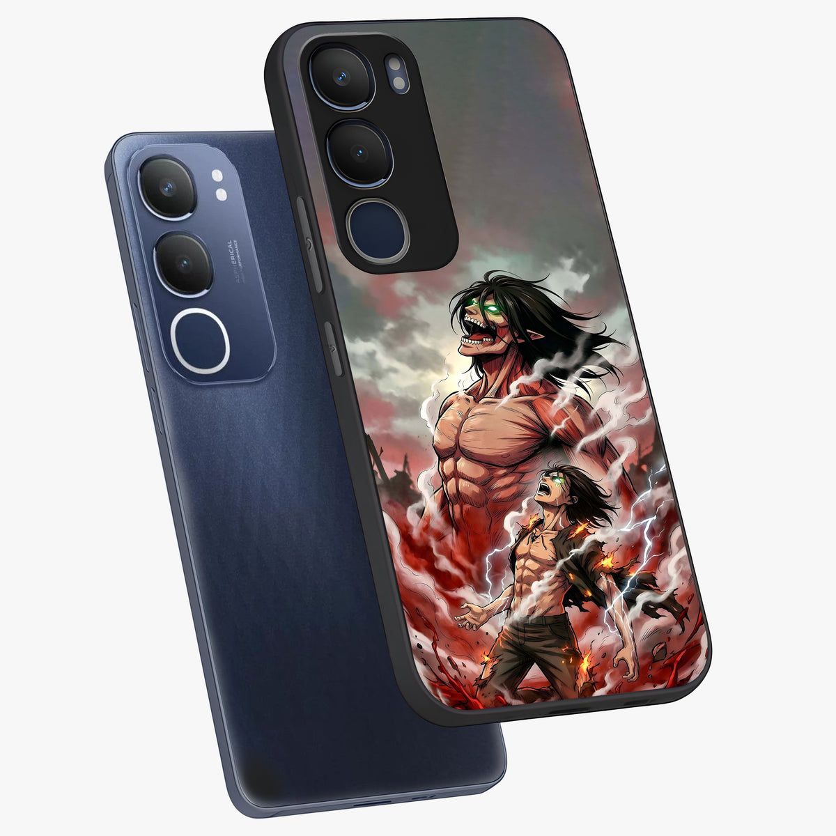 Titan Awakening Fury Glass Case displayed in angled mockup highlighting dramatic giant warrior design with bold anime aesthetic.