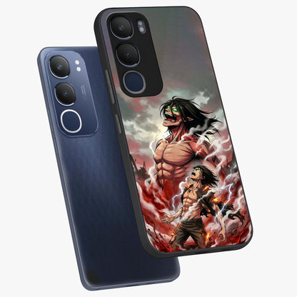 Titan Awakening Fury Glass Case displayed in angled mockup highlighting dramatic giant warrior design with bold anime aesthetic.