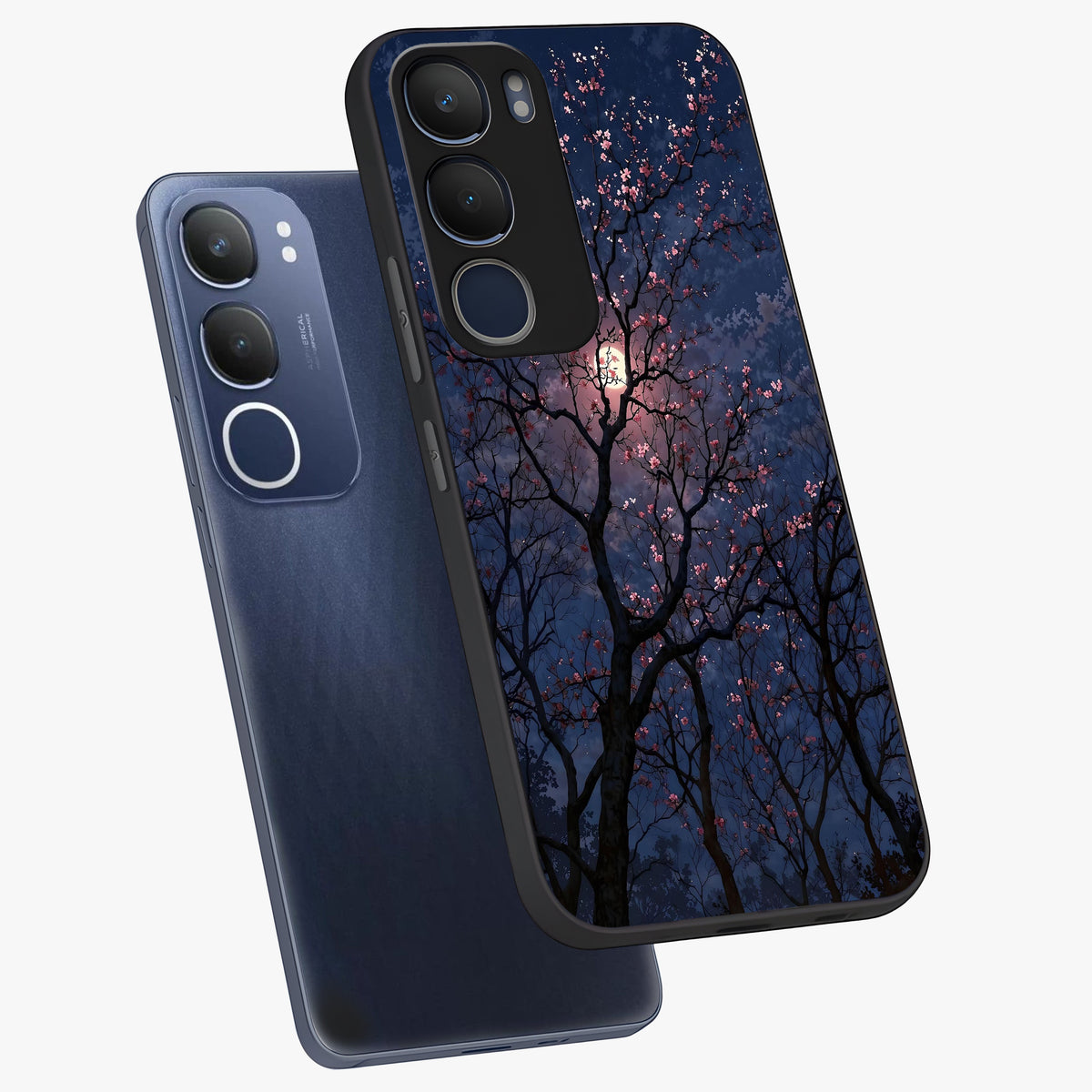 Twilight Sakura Serenade Glass Case displayed in angled mockup highlighting delicate sakura flower design with dreamy aesthetic.