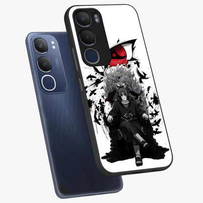 Uchiha Shadow Throne Glass Case displayed in angled mockup highlighting glowing aquatic design with celestial aesthetic.