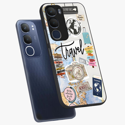 Wanderlust Journal Glass Case displayed in angled mockup highlighting adventure themed design with aesthetic travel vibe.
