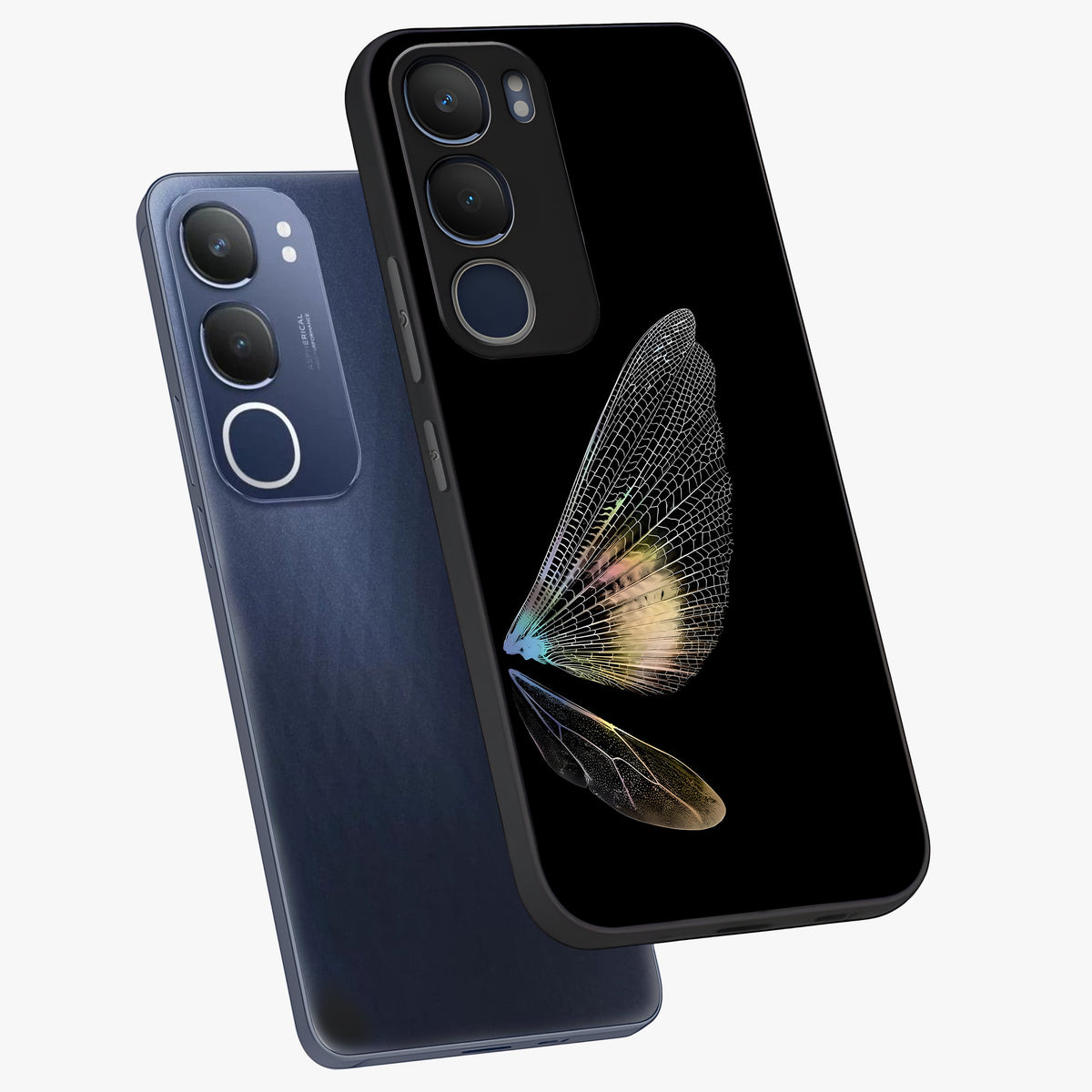 Whispers Of Wings Glass Case displayed in angled mockup highlighting soft feather design with celestial aesthetic style.