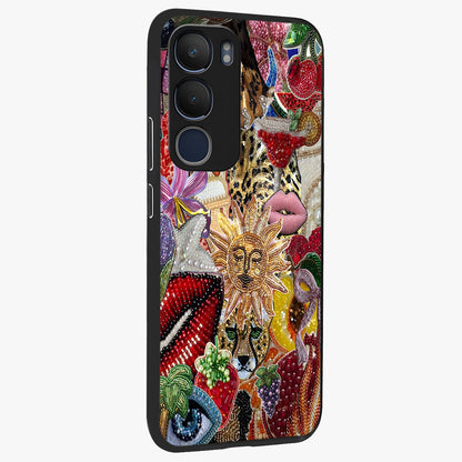 Beaded Fashion Jungle Glass Case upright view showcasing tropical jungle aesthetic with decorative bead elements.