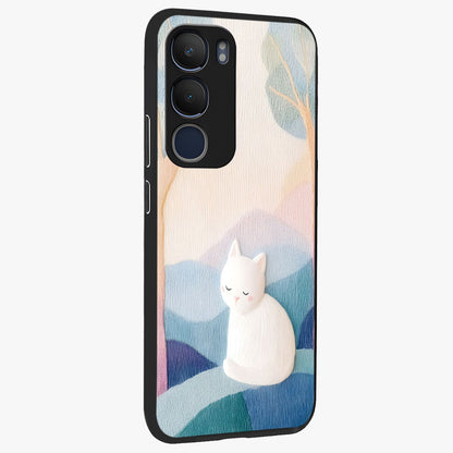 Cotton Dream Cat Glass Case upright view showcasing charming cat artwork with cozy dreamy theme.