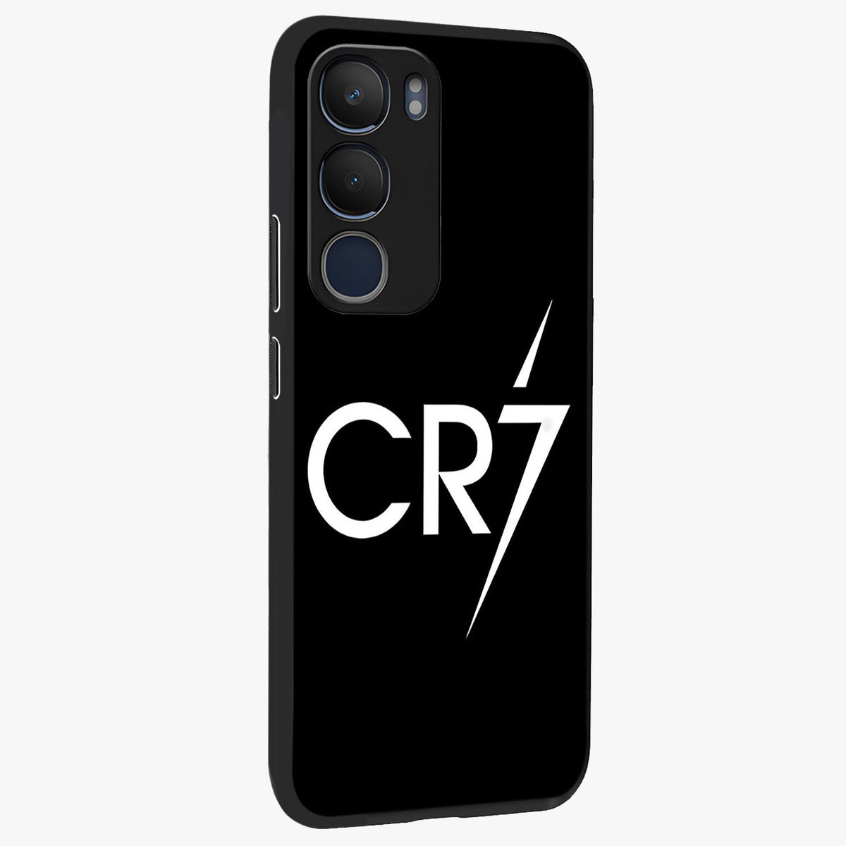 Cr7 Elite Strike Glass Case upright view showcasing energetic football inspired design with modern sports aesthetic.