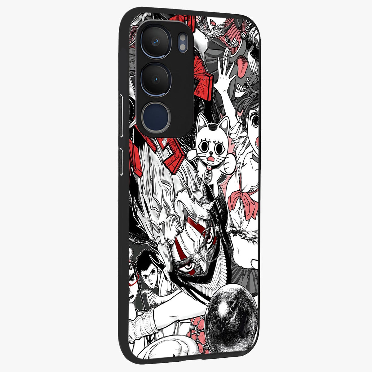 Crimson Chaos Panel Glass Case upright view showcasing intense crimson artwork with dramatic aesthetic style.